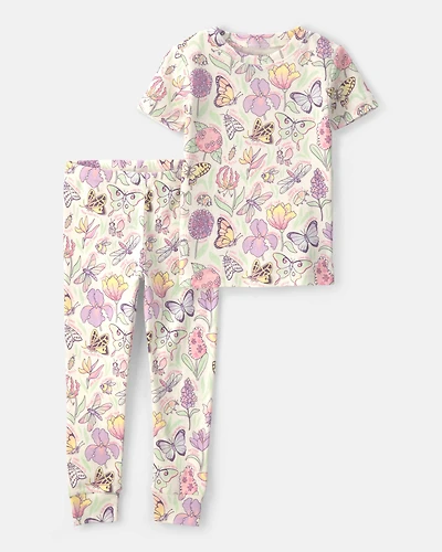 Baby Girl Butterfly 100% Cotton Snug Fit 2-Piece Pyjama Set - Cream