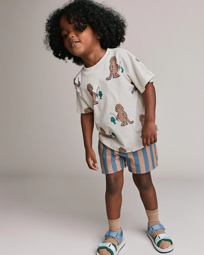 Toddler Boy Long-Line Short Stripes - Slate/Brown