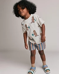 Toddler Boy Long-Line Short Stripes - Slate/Brown