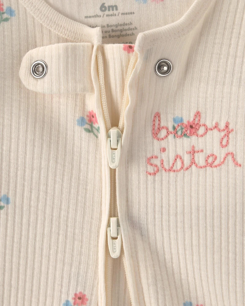 Baby Girl Sister' Snug Fit Sleeper - Ivory