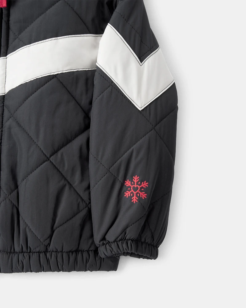 Toddler Girl Colour Block Puffer Jacket - Black