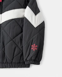 Toddler Girl Colour Block Puffer Jacket - Black