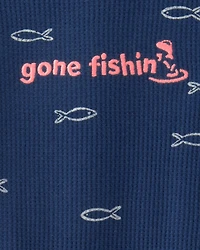 Baby Boy 2-Piece Fishing Herringbone Thermal Short-Sleeve Bodysuit & Short Set - Navy