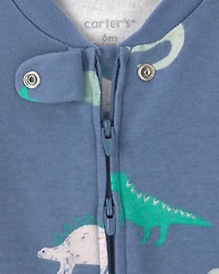 Baby Boy Dinosaur Foot Art Snug Fit Sleeper - Blue