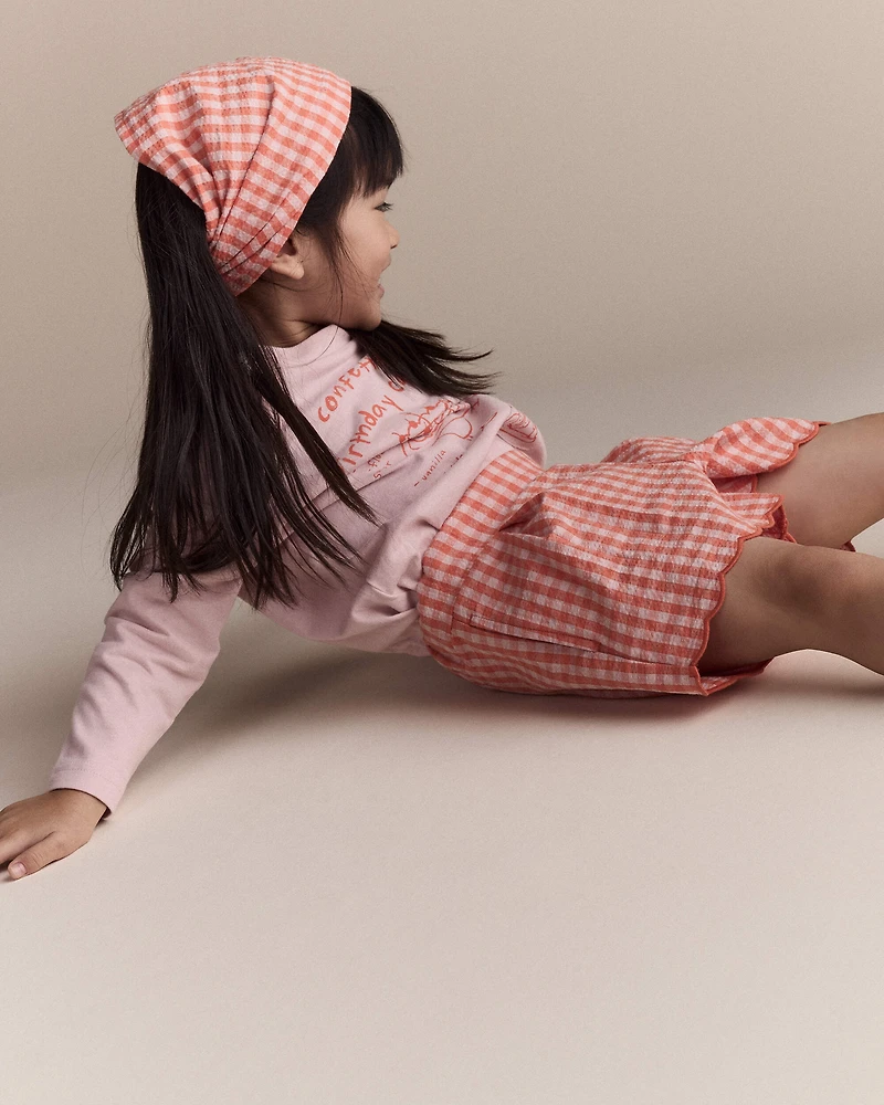 Toddler Girl Gingham Bandana Hair Scarf - Orange