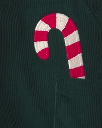Baby Boy 2-Piece Candy Cane Corduroy Long-Sleeve Overall Set - Green/Cream