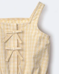 Toddler Girl Gingham Peplum Top with Bows - Yellow