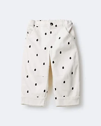Toddler Girl Polka Dot Cuffed Barrel Pant - Ivory