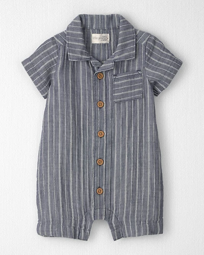Baby Gauze Short-Sleeve Romper Navy