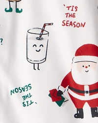 Kid Christmas Santa Print Fleece Long-Sleeve Loose Fit 2-Piece pyjamas - White