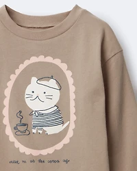 Toddler Girl Cocoa Cat Long-Sleeve Graphic Tee - Tan