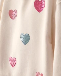 Toddler Girl Sequin Heart French Terry Pullover Sweatshirt - Cream