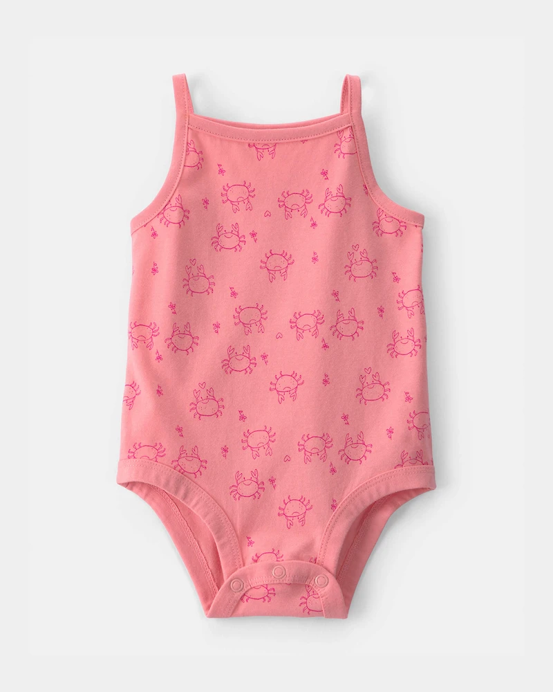 Baby Girl Crab Sleeveless Graphic Bodysuit - Pink