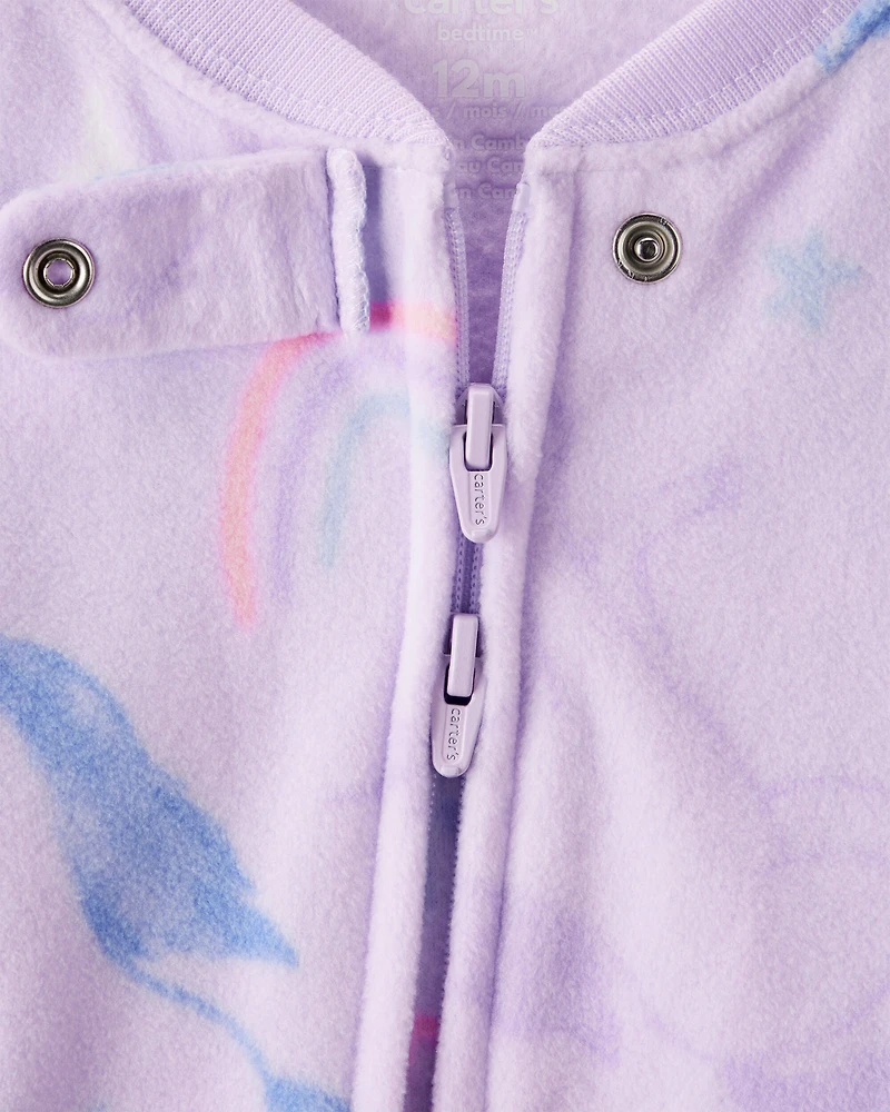 Baby Girl Unicorn Print Loose Fit Long-Sleeve 2-Way Zip 1-Piece pyjamas - Purple
