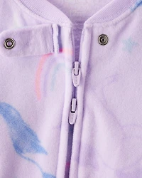 Baby Girl Unicorn Print Loose Fit Long-Sleeve 2-Way Zip 1-Piece pyjamas - Purple