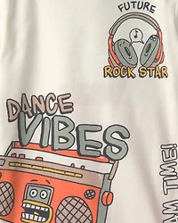 Boys Dance Vibes' 100% Cotton 4-Piece Pyjama Set - Ivory/Orange