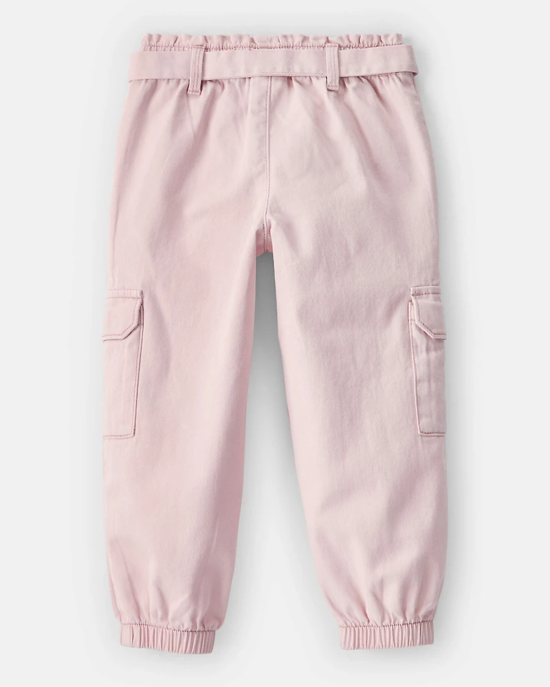 Toddler Girl Cotton Cargo Joggers - Pink