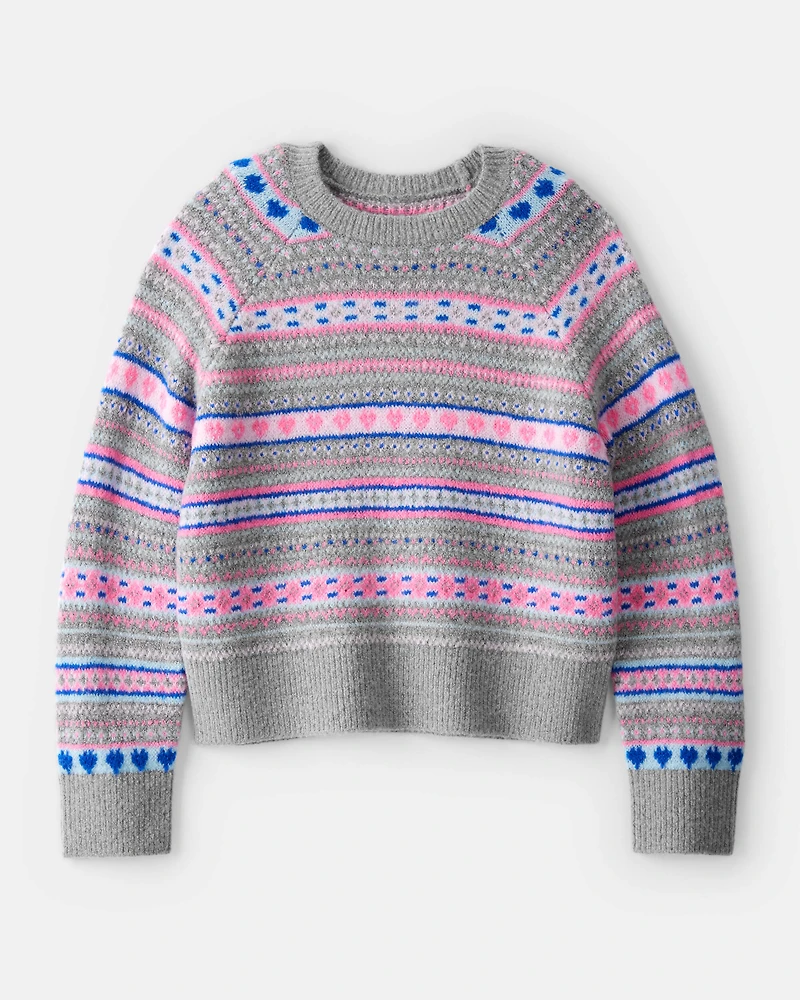 Girls Fairisle Sweater - Grey/Pink