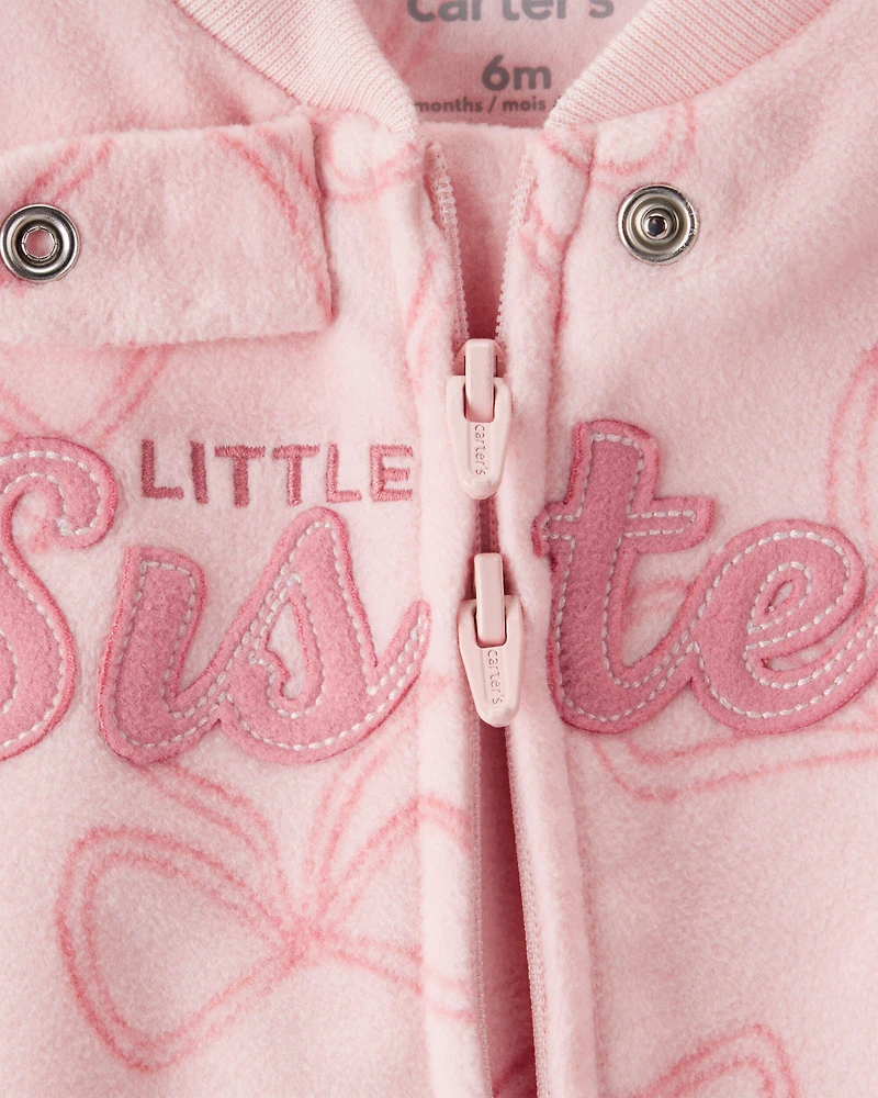 Baby Girl Bow Print Loose Fit Long-Sleeve Sleeper - Pink