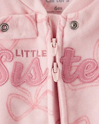 Baby Girl Bow Print Loose Fit Long-Sleeve Sleeper - Pink