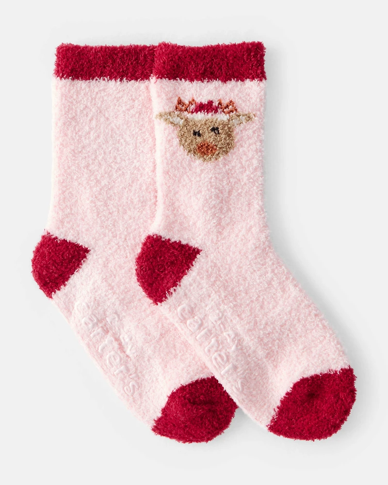 Toddler Reindeer Cozy Socks - Pink
