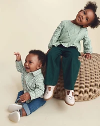 Toddler Girl 2-Piece Plaid Sweater Vest Top Set - Green