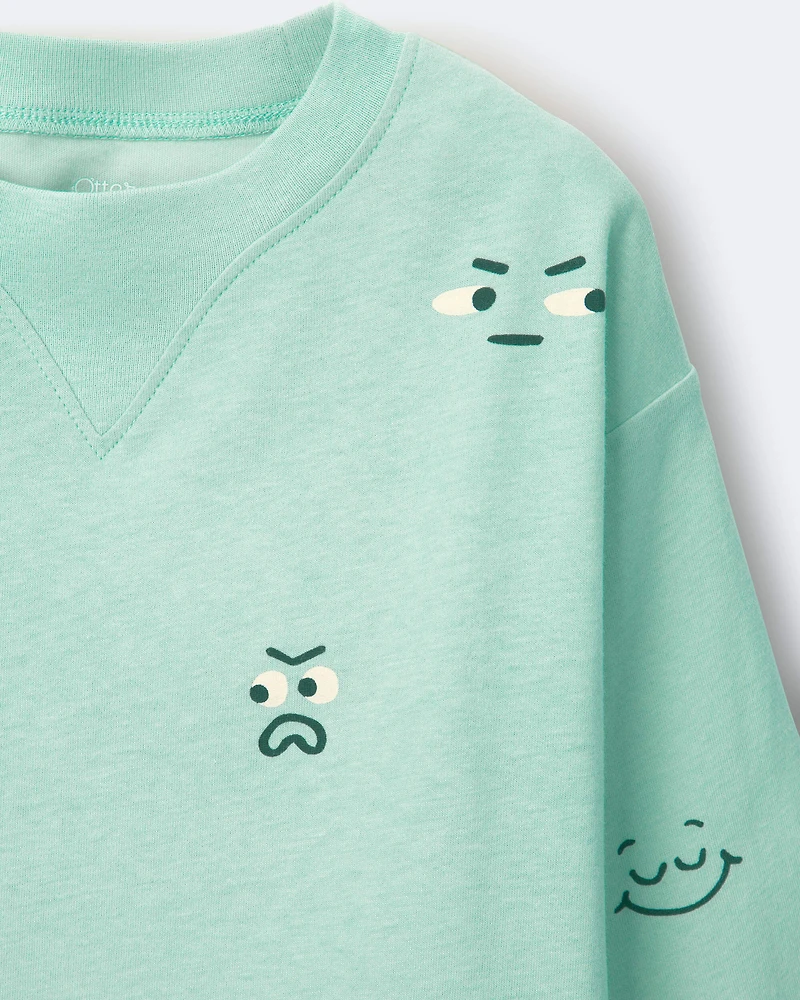 Toddler Boy Emotions Long Sleeve Relaxed Graphic Tee - Green