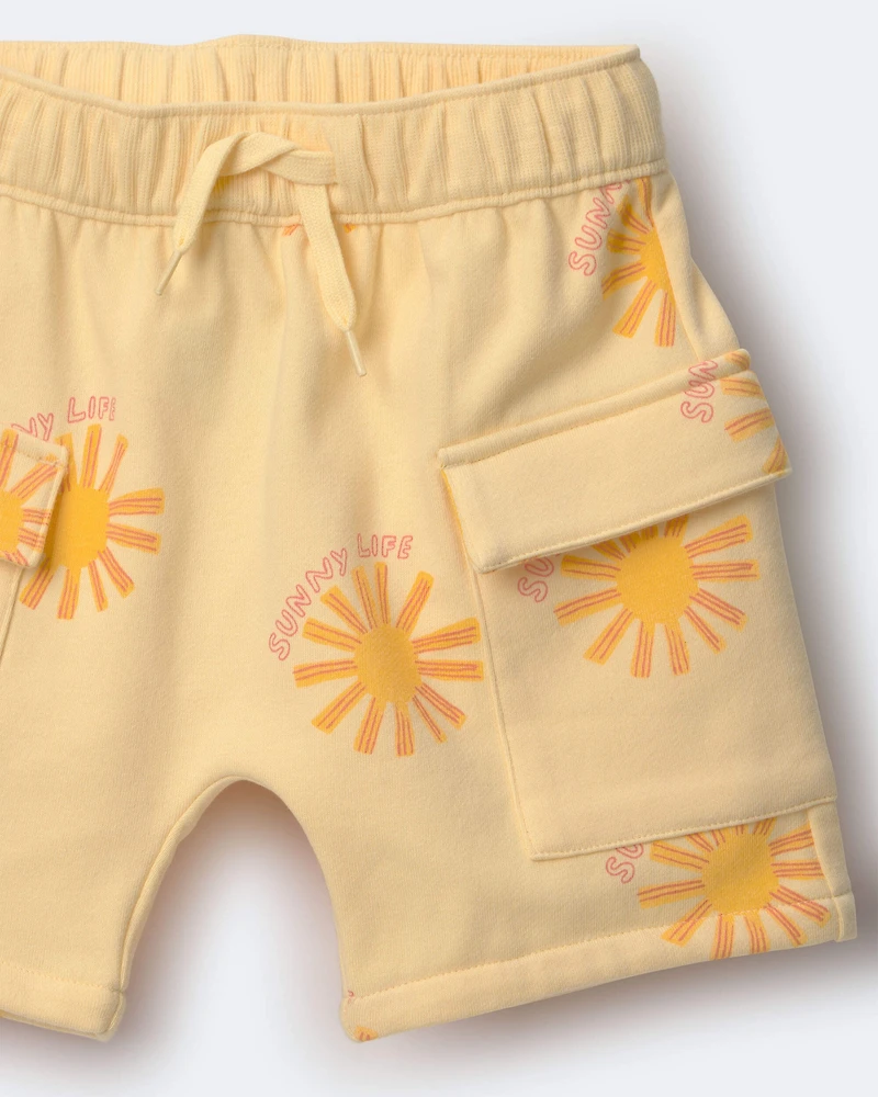 Toddler Boy French Terry Cargo Shorts Sunny Life Print - Yellow
