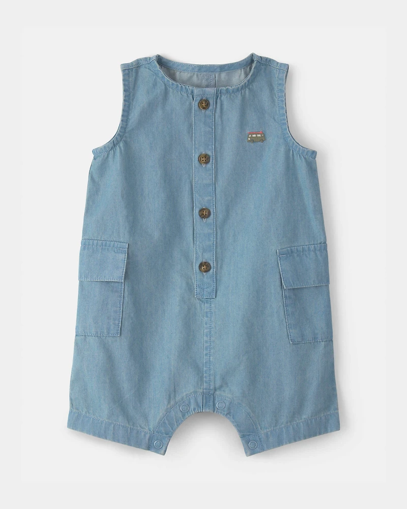 Baby Beach Cruiser Chambray Sleeveless Romper - Blue