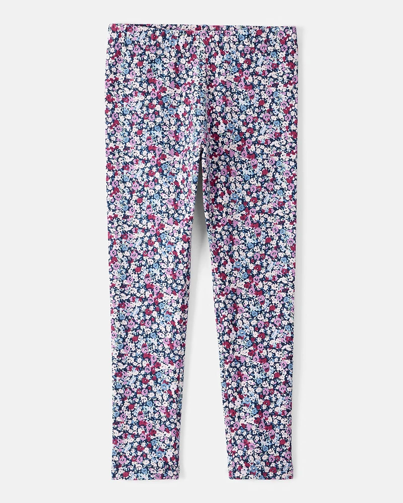 Girls Floral Cotton Pull-On Stretch Leggings
