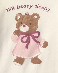 Girls 4-Piece Varsity Bear 100% Cotton Snug Fit Pyjama Set - Pink/Cream