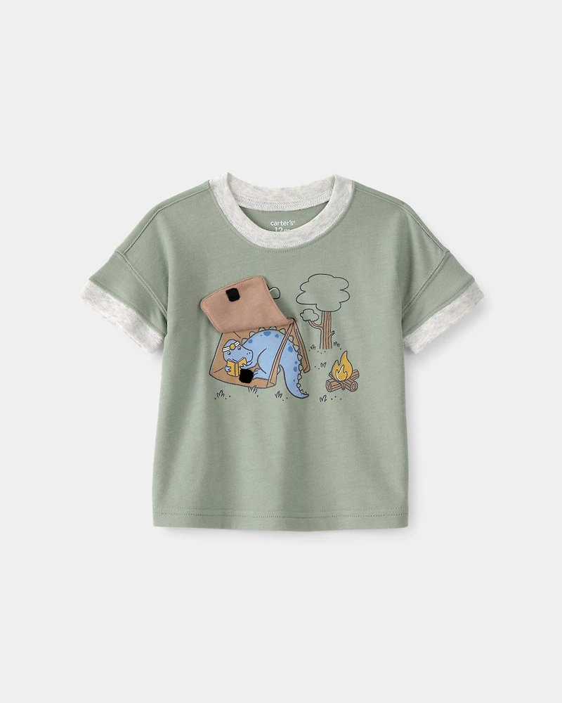 Baby Boy Camping Dinosaur Graphic Tee - Green