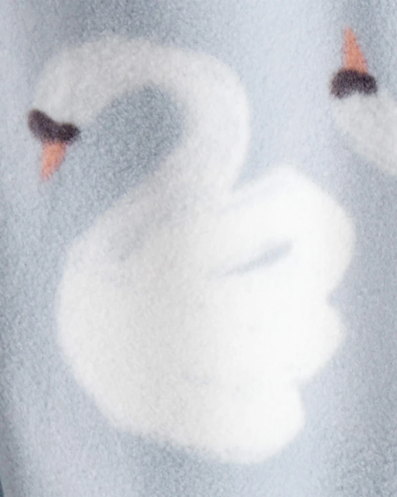 Baby Girl Swan Print Fleece Long-Sleeve Loose Fit Sleeper - Blue