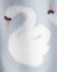 Baby Girl Swan Print Fleece Long-Sleeve Loose Fit Sleeper - Blue