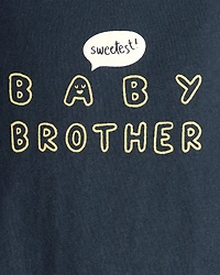 Baby Boy Sweetest Brother Cotton Long-Sleeve Graphic Bodysuit - Navy Blue