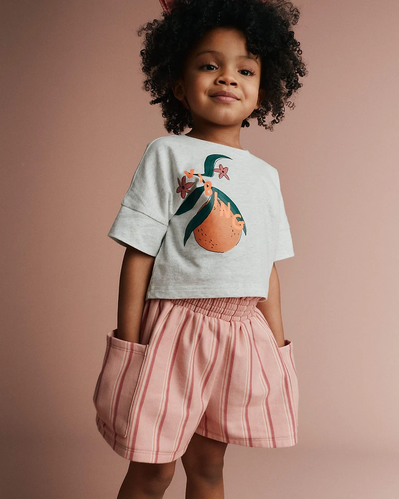 Toddler Girl Swing Short with Pockets Stripes - Peach