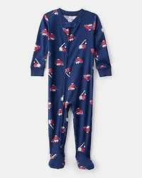 Baby Boy Construction 100% Cotton Snug Fit 2-Way Zip Footie 1-Piece Pyjamas - Navy
