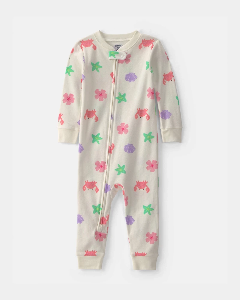 Toddler Girl Beach 100% Cotton 1-Piece Pyjama - Cream