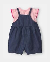Baby Girl 2-Piece Chambray Romper Set - Pink/Blue
