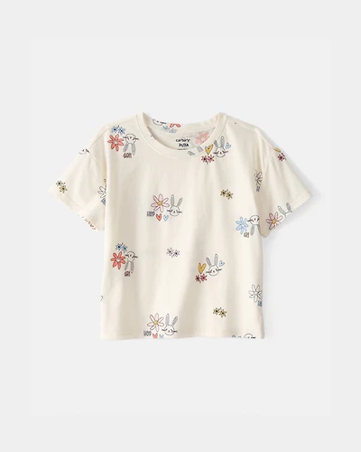 Toddler Girl Easter Bunny Floral Top - Cream