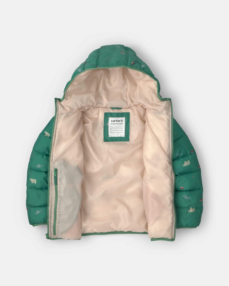 Boys Midweight Packable Puffer- Green