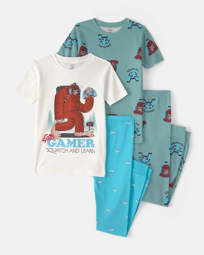 Boys Bigfoot Gamer 100% Cotton Snug Fit 4-Piece Pyjama Set - Blue/Ivory
