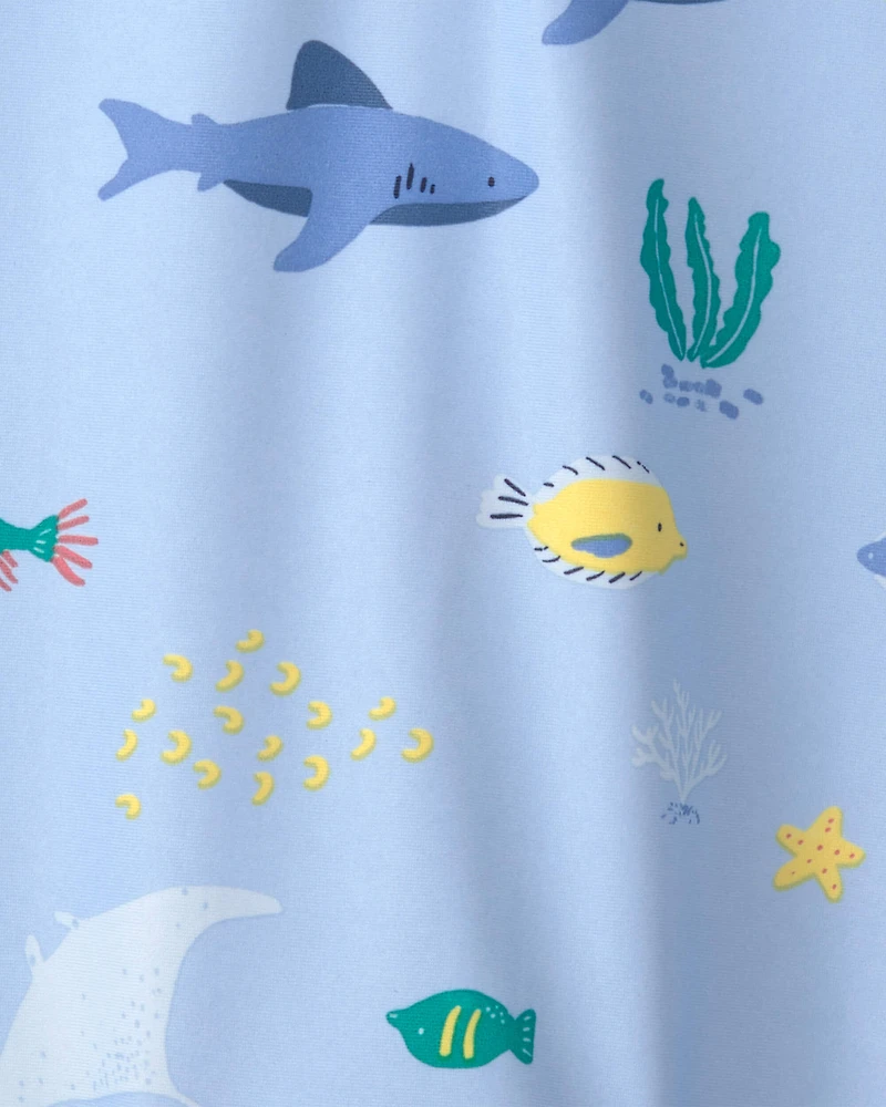 Baby Boy Fish 1-Piece Rashguard Swimsuit - Blue
