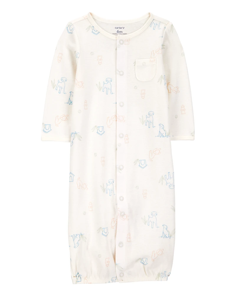 Baby Girl 3-Piece Puppy Converter Gown & Cap Set - Ivory