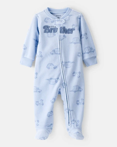 Baby Boy Firetruck Print Loose Fit Long-Sleeve Sleeper - Blue