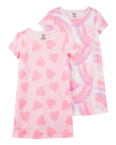 Girls 2-Pack Rainbow Hearts Nightgowns