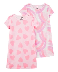 Girls 2-Pack Rainbow Hearts Nightgowns