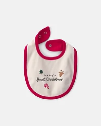 Baby 'Baby's First Christmas' Bib - Red/Cream