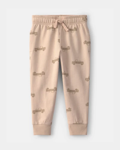 Toddler Boy Truck French Terry Joggers - Beige