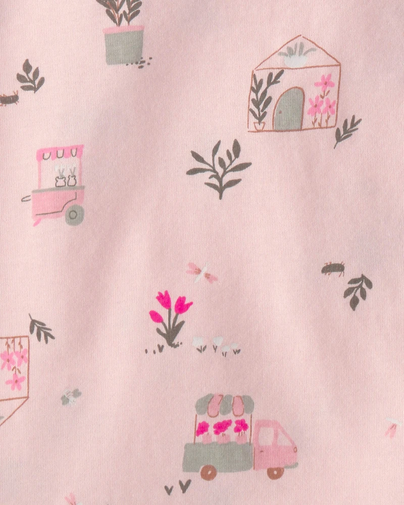 Toddler Girl 2-Piece Flower Truck Top & Short Set - Pink